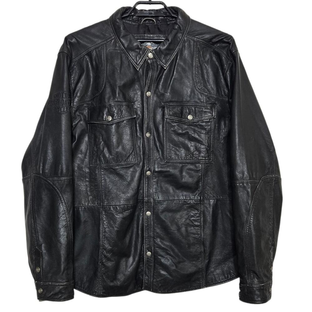 Mens Harley Davidson Goatskin Leather Jacket Size 3XL Snap Black